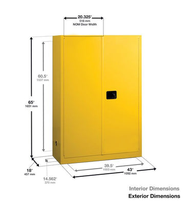 Justrite 45-Gallon, 2 Shelves, 2 Doors, Self-Close, Pesticides Safety Cabinet, Sure-Grip® EX, Green